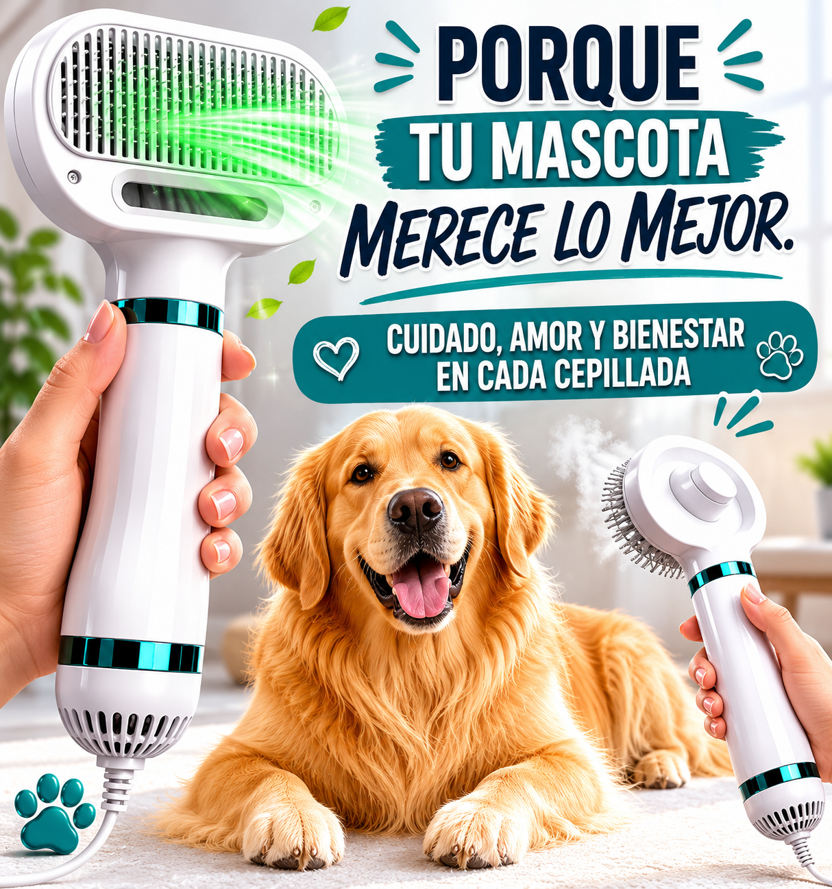 CEPILLO SECADOR PEINE 2 EN 1 MASCOTAS
